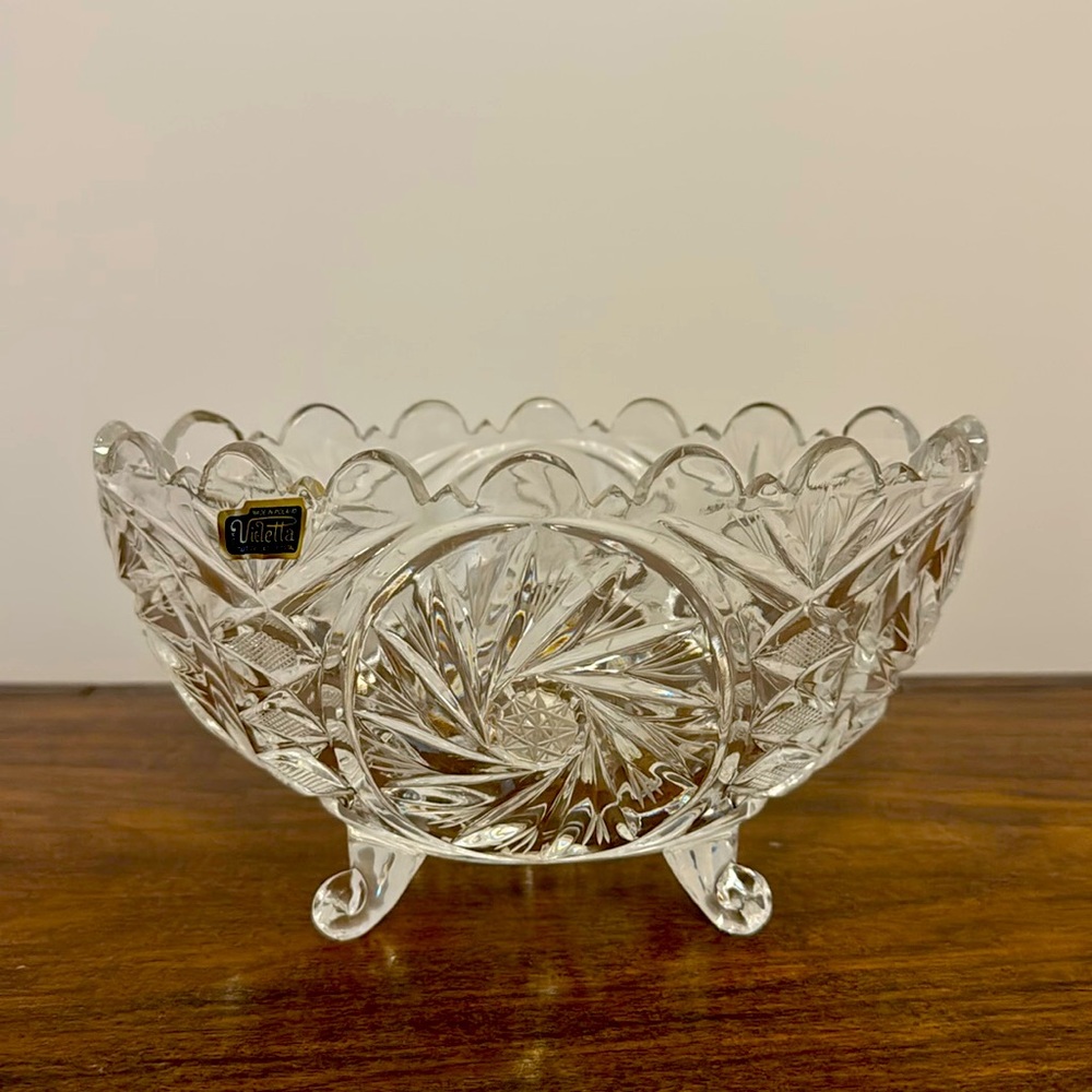 Vintage Violetta Handcut 24% Lead Crystal Oval Bowl Made in Poland